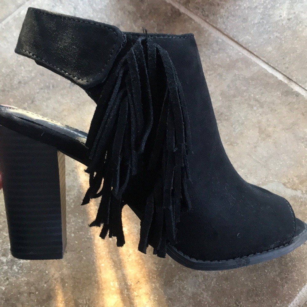 Cathy Jean Peep Toe Booties Women Size 7 Black Good Perforated Block Heel